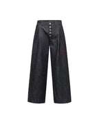 ZHABUXIAO Pleated Wool Blend Straight Leg Raw Denim Jeans YKK Blue