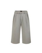 ZHABUXIAO Wool Blend Capri Straight Belted Tailored Dress Pants Gray & Khaki