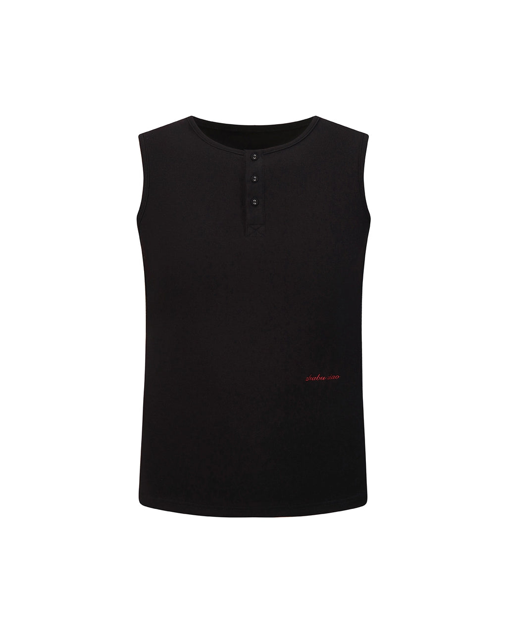 ZHABUXIAO Embroidered Ribbed Elastic Slim Henley Tank Top Black & White