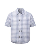 ZHABUXIAO Double Breasted Loose Plaid Curved Hem Shirt Blue