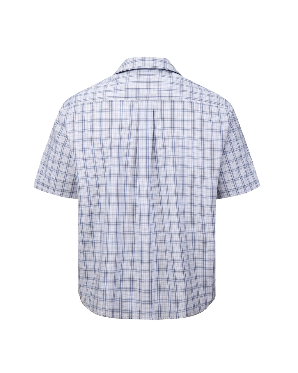 ZHABUXIAO Double Breasted Loose Plaid Curved Hem Shirt Blue