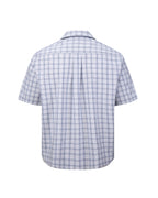 ZHABUXIAO Double Breasted Loose Plaid Curved Hem Shirt Blue