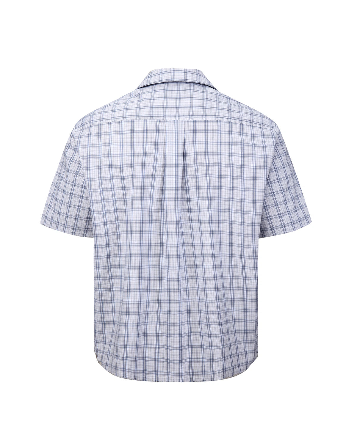 ZHABUXIAO Double Breasted Loose Plaid Curved Hem Shirt Blue