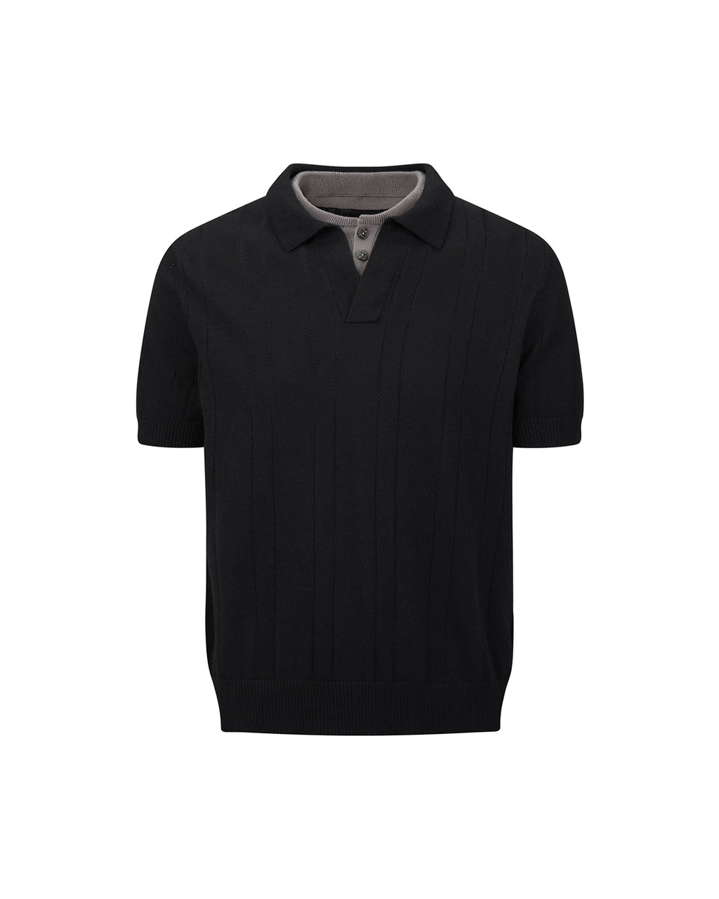 ZHABUXIAO 2-in-1 Striped Mesh Hemp Cotton Breathable Polo Shirt Black & Gray White