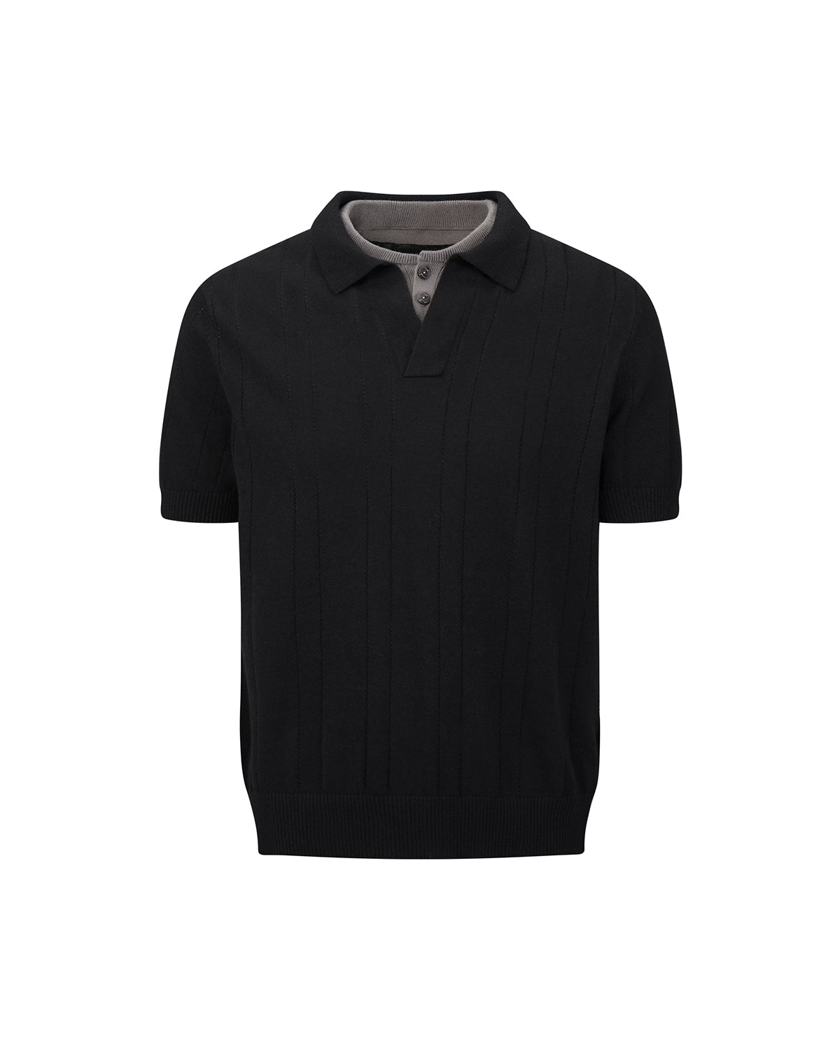 ZHABUXIAO 2-in-1 Striped Mesh Hemp Cotton Breathable Polo Shirt Black & Gray White