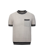 ZHABUXIAO Breathable Textured Linen O-Neck Casual Knit T-Shirt Gray White
