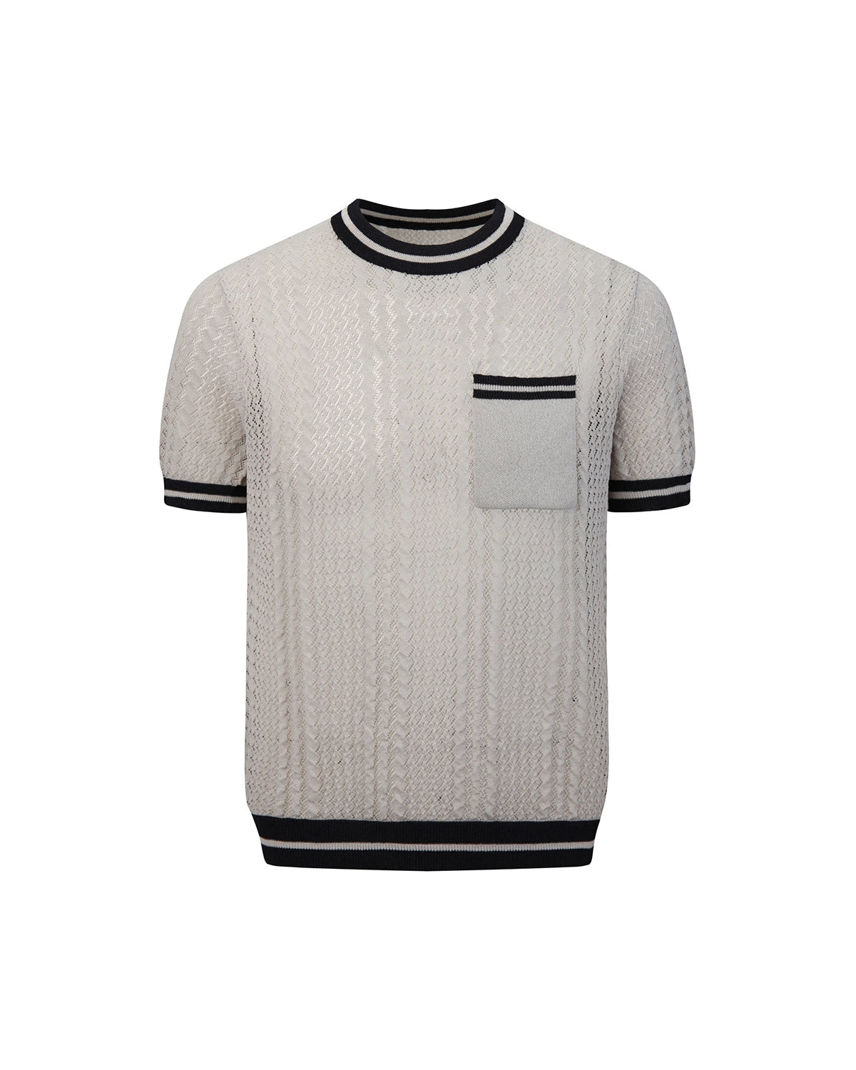 ZHABUXIAO Breathable Textured Linen O-Neck Casual Knit T-Shirt Gray White