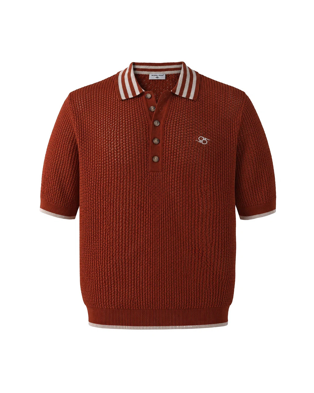 ZHABUXIAO Lightweight Wool Blend Mesh Striped Casual Polo Red