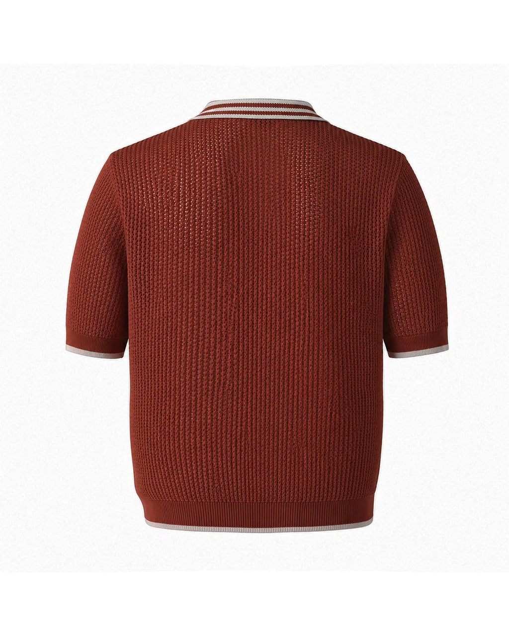 ZHABUXIAO Lightweight Wool Blend Mesh Striped Casual Polo Red