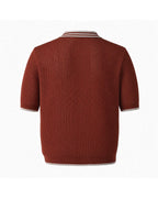 ZHABUXIAO Lightweight Wool Blend Mesh Striped Casual Polo Red