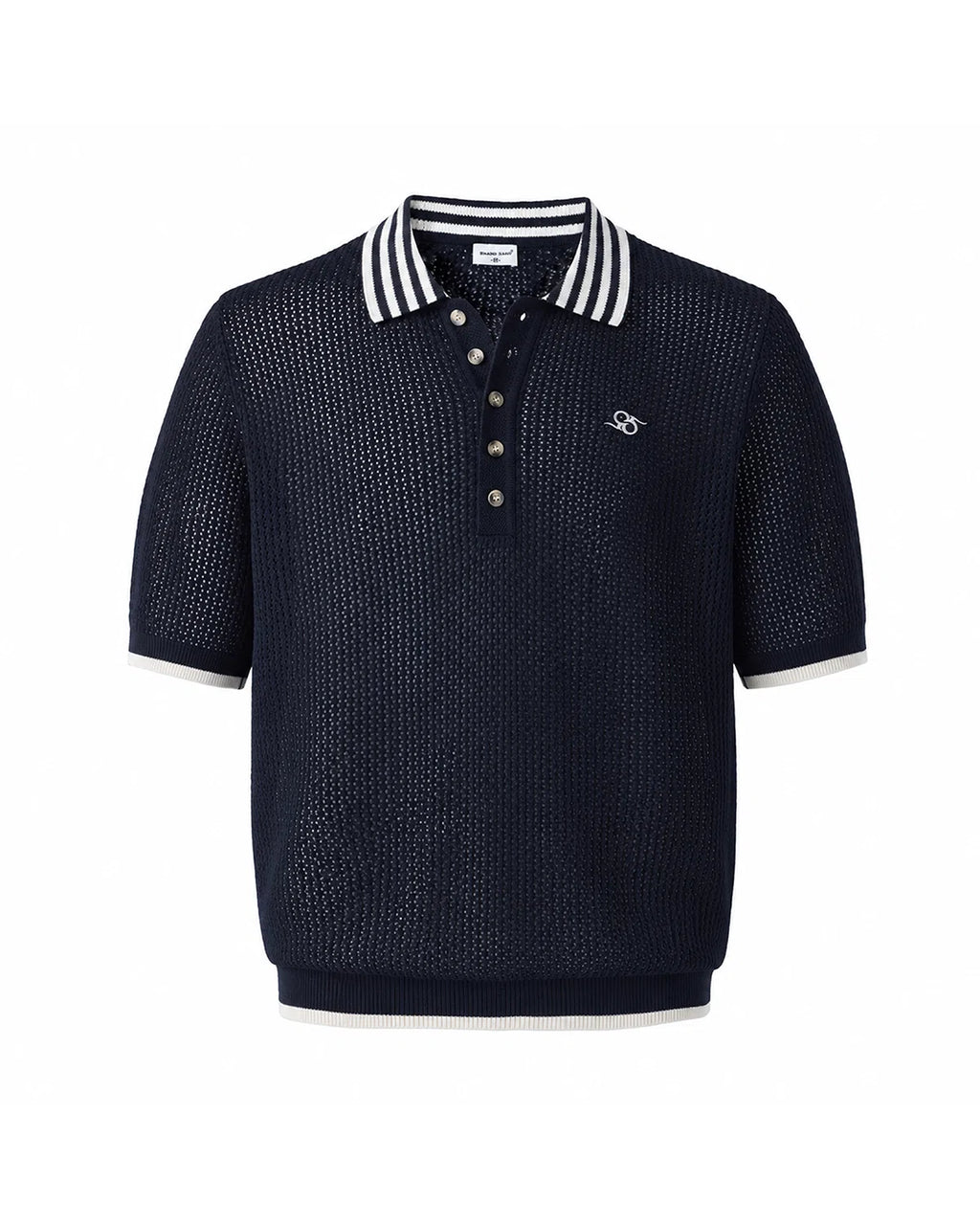 ZHABUXIAO Lightweight Wool Blend Mesh Striped Casual Polo Black & White