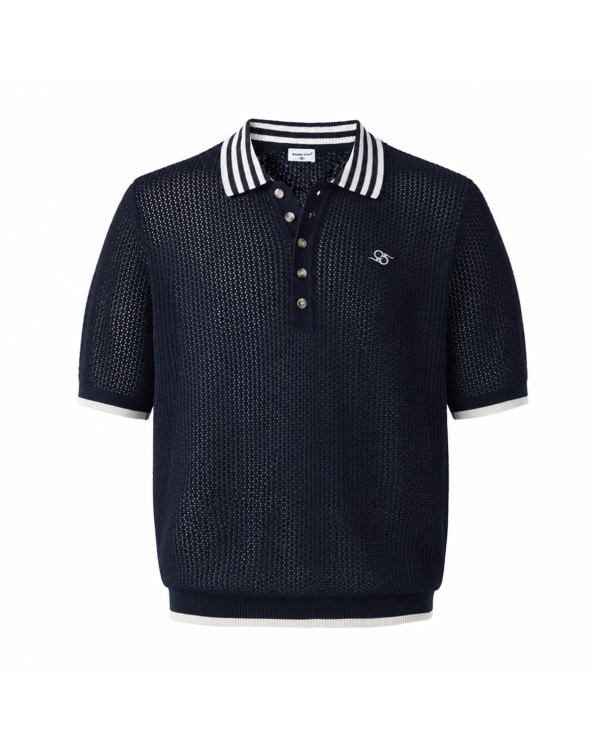 ZHABUXIAO Lightweight Wool Blend Mesh Striped Casual Polo Black & White
