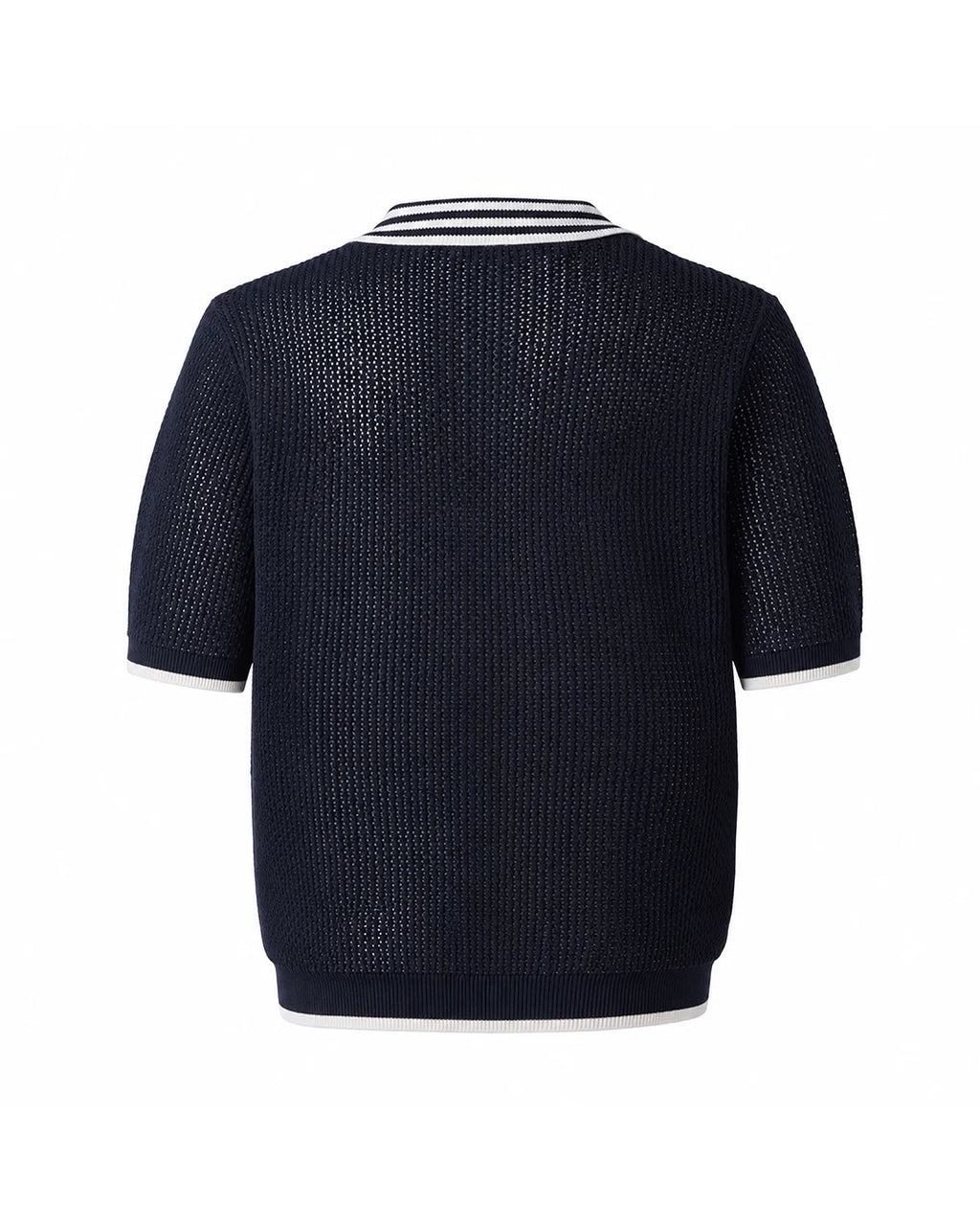 ZHABUXIAO Lightweight Wool Blend Mesh Striped Casual Polo Black & White