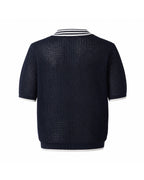 ZHABUXIAO Lightweight Wool Blend Mesh Striped Casual Polo Black & White