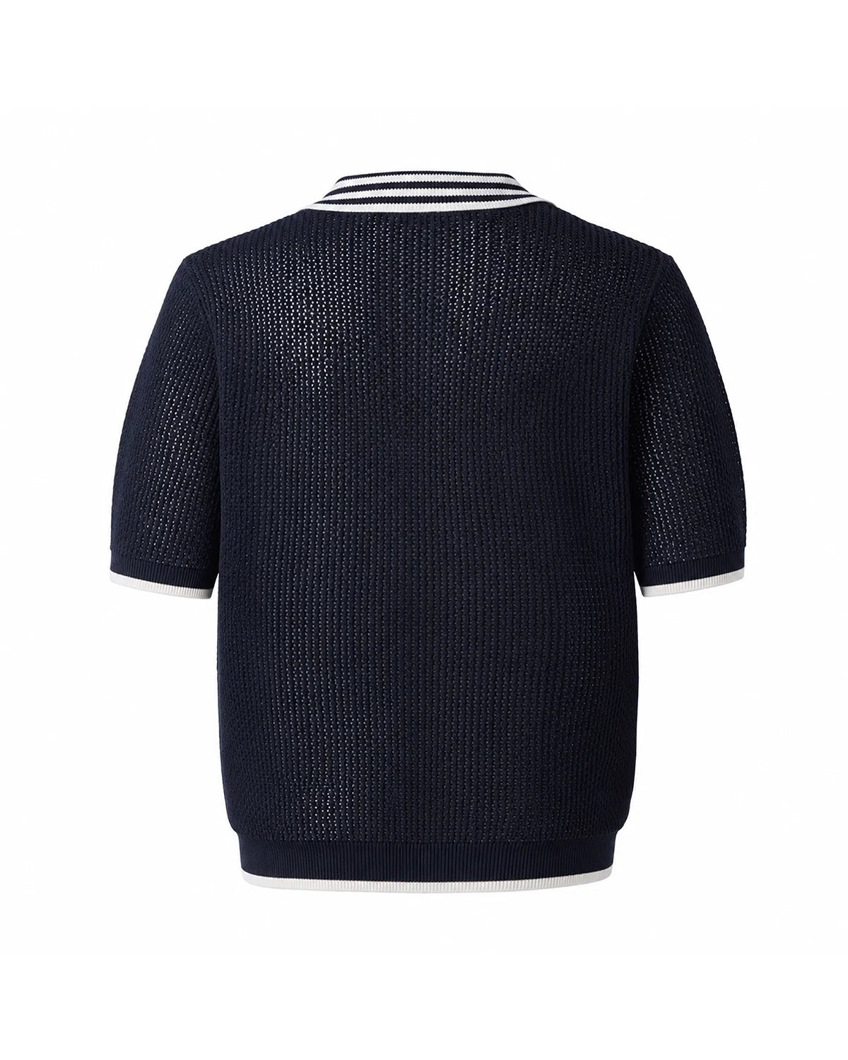 ZHABUXIAO Lightweight Wool Blend Mesh Striped Casual Polo Black & White