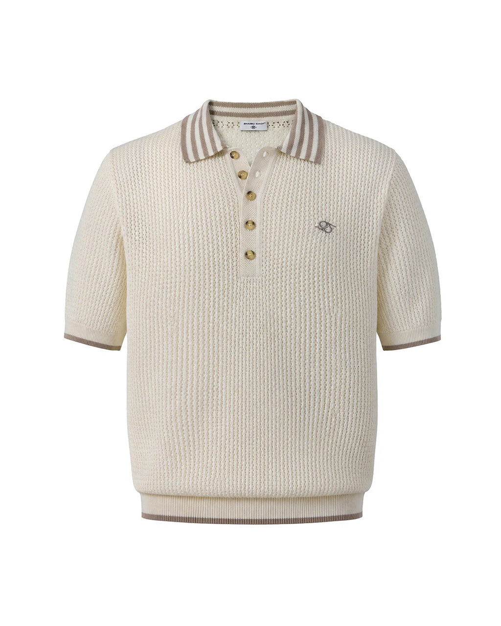 ZHABUXIAO Lightweight Wool Blend Mesh Striped Casual Polo Black & White