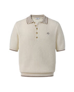 ZHABUXIAO Lightweight Wool Blend Mesh Striped Casual Polo Black & White