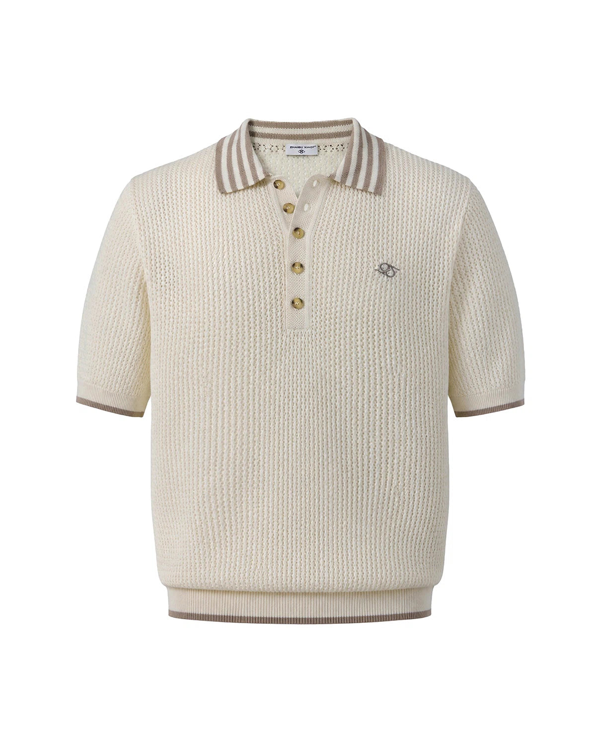ZHABUXIAO Lightweight Wool Blend Mesh Striped Casual Polo Black & White